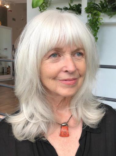 Grey Synthetic Wigs Monofilament Straight Shoulder Length 14" Wigs