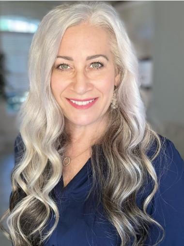 Human Grey Hair Wigs Monofilament Long 20" Layered Wigs