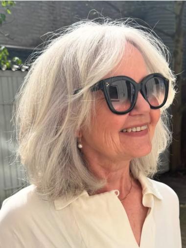 Medium Length Grey Wigs Lace Front Layered Remy Human Hair Wavy Wigs