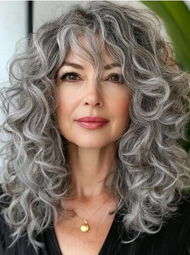 Long Grey Hair Wigs Layered Curly Synthetic Monofilament Wigs