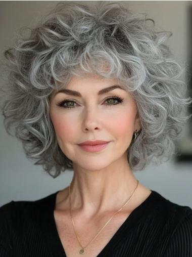 Grey Wigs Curly Monofilament Remy Human Hair 10" Bobs Wigs