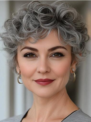 Short Grey Wig Curly Boycuts 6" Monofilament Wigs