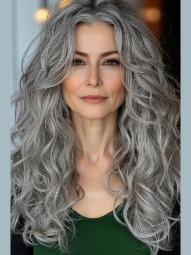 Synthetic Grey Wig Monofilament Curly Long 18" Layered Wigs