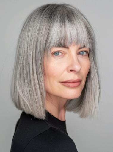 Light Grey Lace Front Wig Bobs 12" Straight Synthetic Wigs
