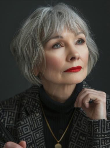 Grey Synthetic Hair Wigs Monofilament Wavy Short 8" Bobs Wigs