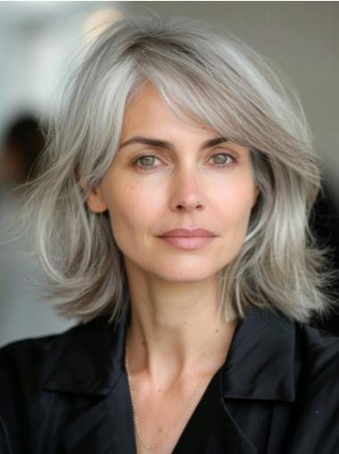 Synthetic Wig Grey Monofilament Wavy Shoulder Length 12" Bobs Wigs