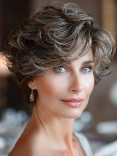 Grey Wigs Short Wavy With Bangs 6" Lace Front Wigs