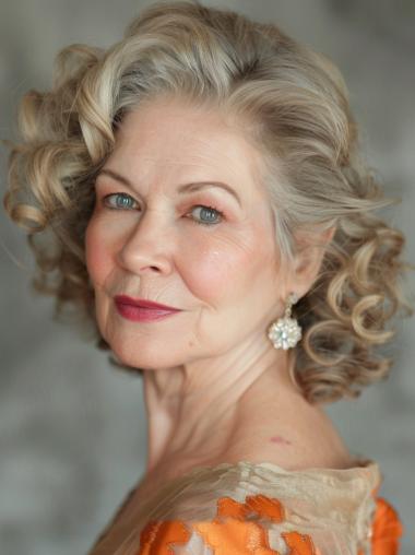 Medium Length Grey Hairstyles Wig Lace Front Human Hair Curly Wigs