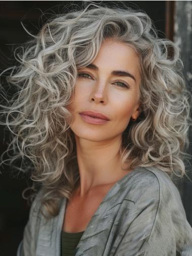 Grey Wigs Human Hair Monofilament Shoulder Length 14" Layered Wigs