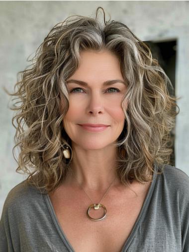 Medium Grey Wig Lace Front Layered Remy Human Hair Curly Wigs