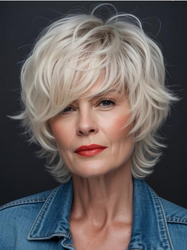 Grey Lace Front Wigs Layered 8" Wavy Remy Human Hair Wigs