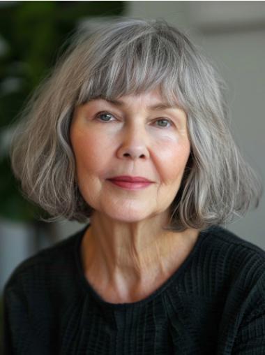 Grey Bobs Wig Synthetic Chin Length 10" Wavy Wigs