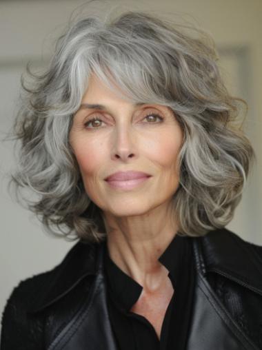 Grey Ombre Bob Wig Remy Human Hair Chin Length 12" Wavy Wigs