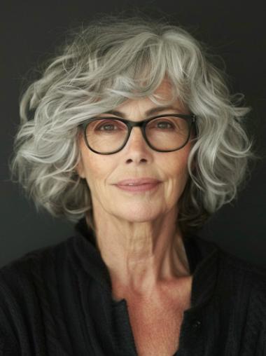 Ash Grey Bob Wig Synthetic Chin Length 10" Wavy Wigs