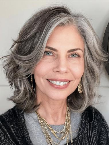 Bob Grey Wig Remy Human Hair Shoulder Length 14" Wavy Wigs