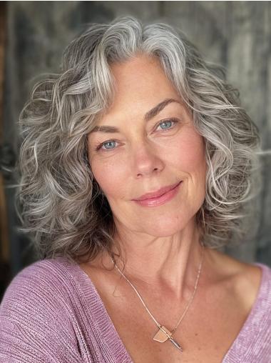 Grey Human Hair Wig Monofilament Shoulder Length 12" Bobs Wigs