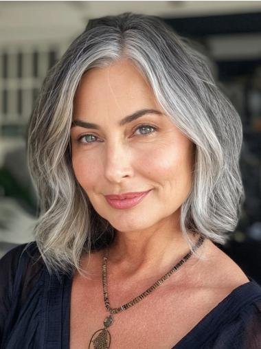 Grey Bob Hairstyle Wigs Synthetic Shoulder Length 12" Wavy Wigs