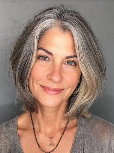 Grey Wig Medium Wigs Monofilament Bobs Remy Human Hair Wavy Wigs
