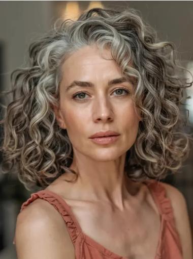 Synthetic Grey Hair Wigs Monofilament Curly Shoulder Length 14" Wigs