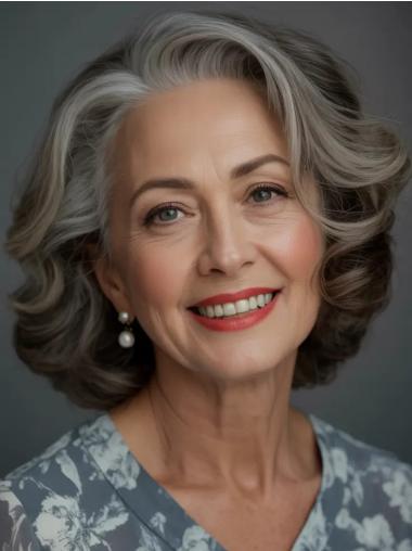 Bob Grey Hair Wigs Remy Human Hair Chin Length 10" Wavy Wigs