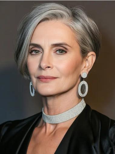 Grey Pixie Cut Wig Straight Bobs 6" Lace Front Wigs