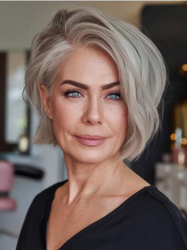 Grey Short Wig Straight Layered 8" Lace Front Wigs