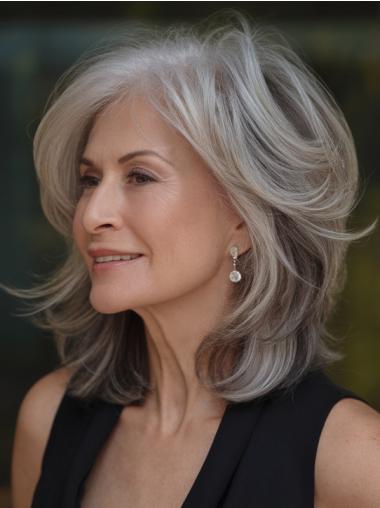 Grey Synthetic Lace Front Wig Lace Front Wavy Shoulder Length 14" Wigs