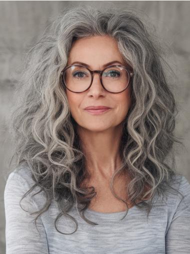 Human Hair Grey Wig Lace Front Long 16" Layered Wigs