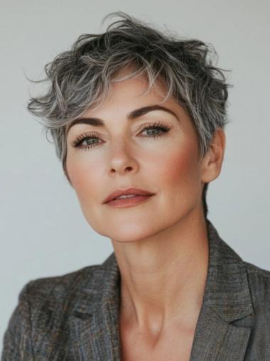 Grey Lacefront Wig Boycuts 4" Wavy Synthetic Wigs