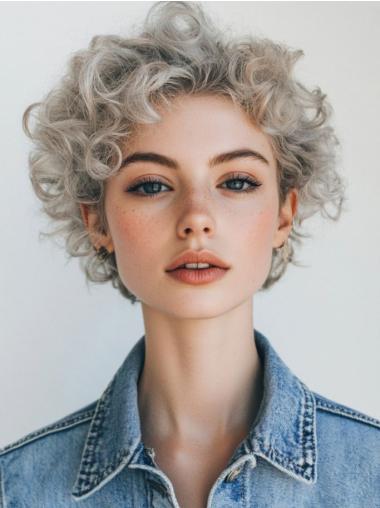 Grey Wig Short Curly Layered 6" Lace Front Wigs