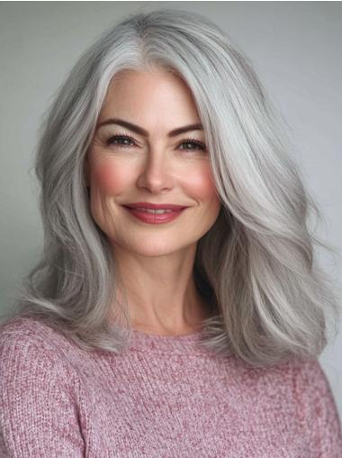 Grey Wig Medium Lace Front Layered Synthetic Wavy Wigs