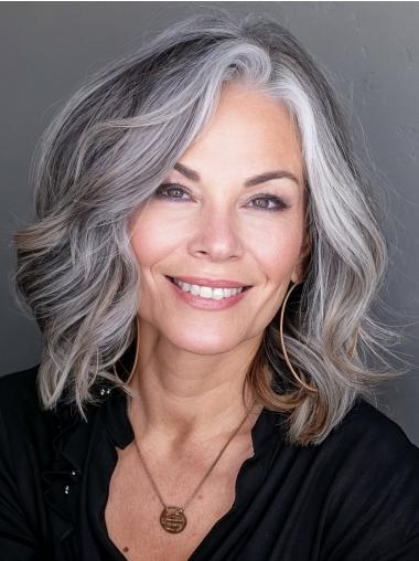 Grey Bob Wigs Synthetic Shoulder Length 14" Wavy Wigs