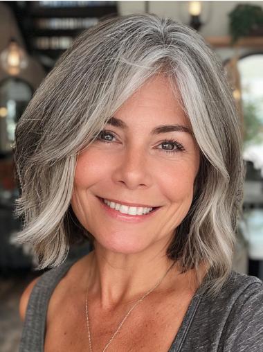 Silver Grey Wigs Bob Remy Human Hair Shoulder Length 12" Wavy Wigs