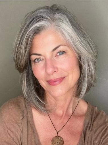 Grey Shoulder Length Wig Lace Front Bobs Synthetic Wavy Wigs
