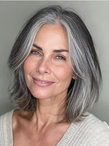 Grey Hair Shaggy Bob Wig 12" Lace Front Synthetic Wavy Wigs