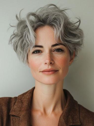 Grey Wig Layered 6" Lace Front Wavy Short Wigs