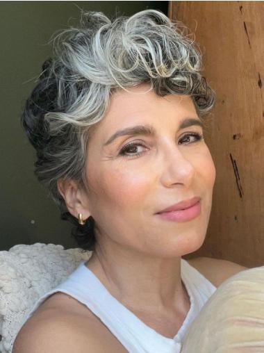 Short Grey Hair Wigs Curly Boycuts 4" Lace Front Wigs