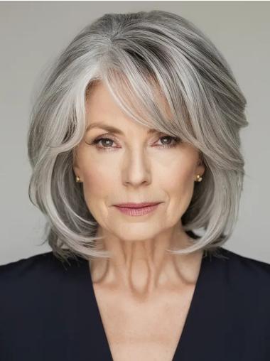 Grey Wigs Shoulder Length Lace Front Layered Synthetic Wavy Wigs