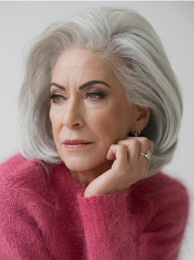 Grey Wig For Women Bobs 10" Wavy Remy Human Hair Wigs