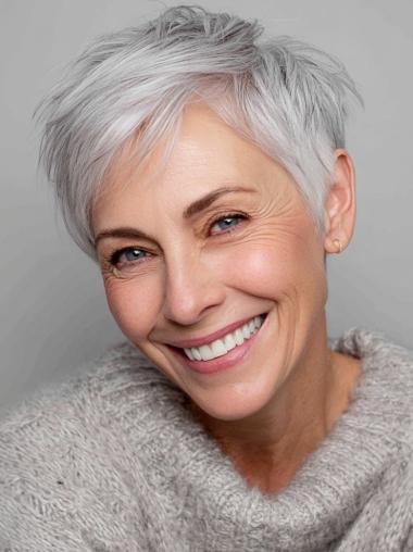 Grey Pixie Wig Straight Boycuts 4" Lace Front Wigs