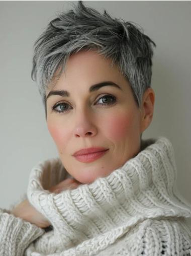 Grey Hair Wigs Short Straight Boycuts 4" Lace Front Wigs