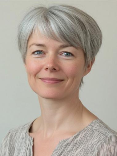 Grey Wigs With Bangs Monofilament Remy Human Hair 6" With Bangs Wigs