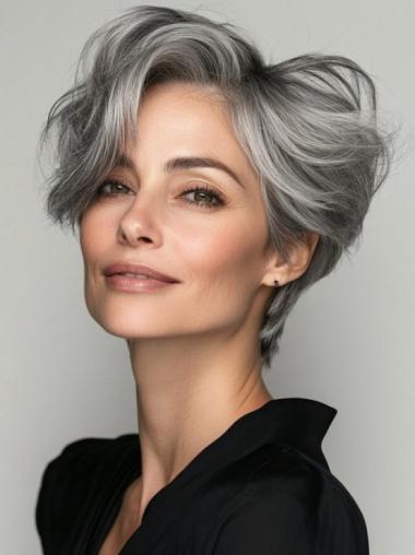 Salt And Pepper Grey Wigs Monofilament Synthetic 6" Layered Wigs