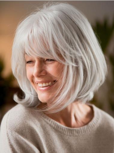 Grey Hair Wig Bobs 10" Lace Front Wavy Chin Length Wigs