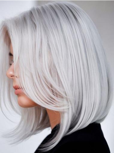 Grey Wigs For Women Bobs 12" Monofilament Straight Shoulder Length Wigs