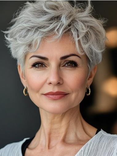 Grey Wigs With Bangs Monofilament Synthetic 4" With Bangs Wigs