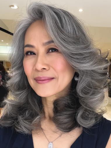 Grey Haired Wigs 14" Layered Shoulder Length Synthetic Wigs