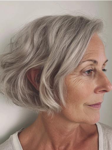Short Grey Wigs For Sale Wavy Bobs 8" Monofilament Wigs