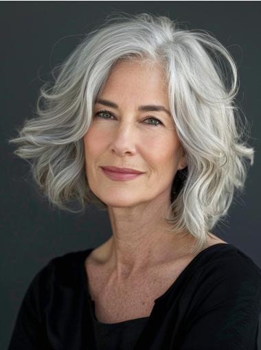 Ash Grey Hair Wig Lace Front Layered Synthetic Wavy Wigs