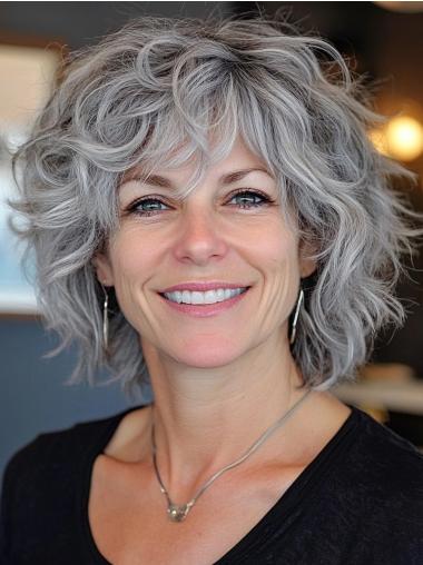 Bob Grey Wigs 10" Lace Front Remy Human Hair Curly Wigs